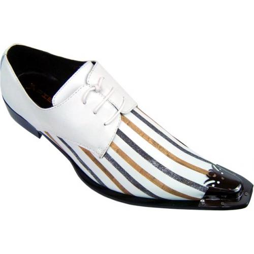 Fiesso White Genuine Leather Striped Italian Shoes #FI6215